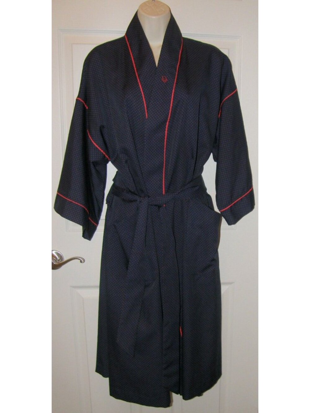 CHRISTIAN DIOR Vintage Blue & Pink Polka Dot One Size Lightweight Belted Robe